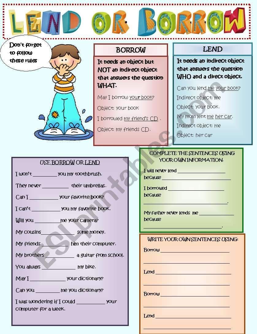 LEND OR BORROW ESL Worksheet By Lilianamontoya13