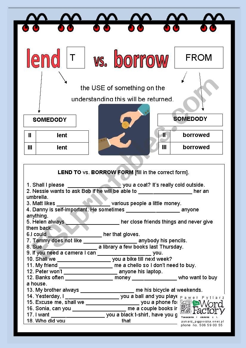 Lend Or Borrow ESL Worksheet By Pooh81