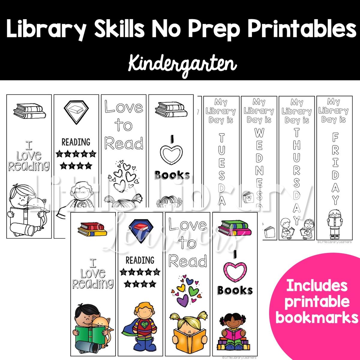 Library Skills No Prep Printables Kindergarten Worksheets Library