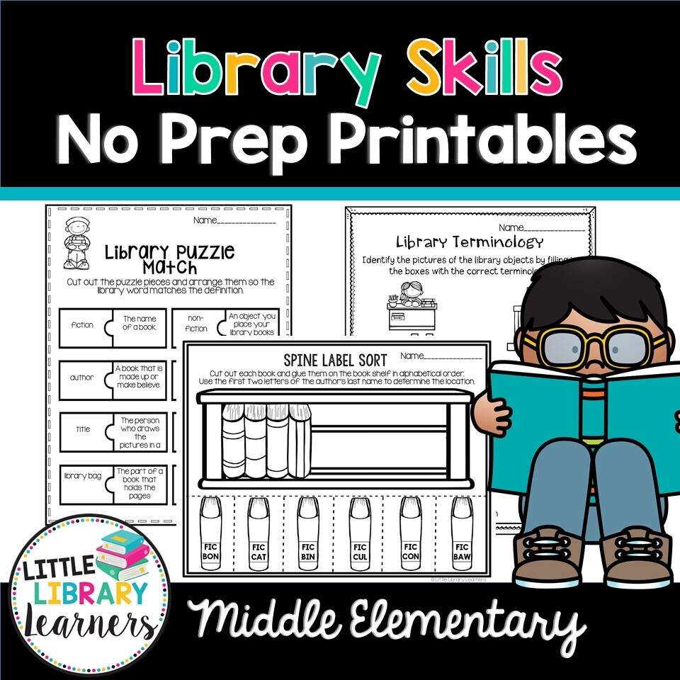 Library Skills No Prep Printables Middle Elementary Little Library Learners