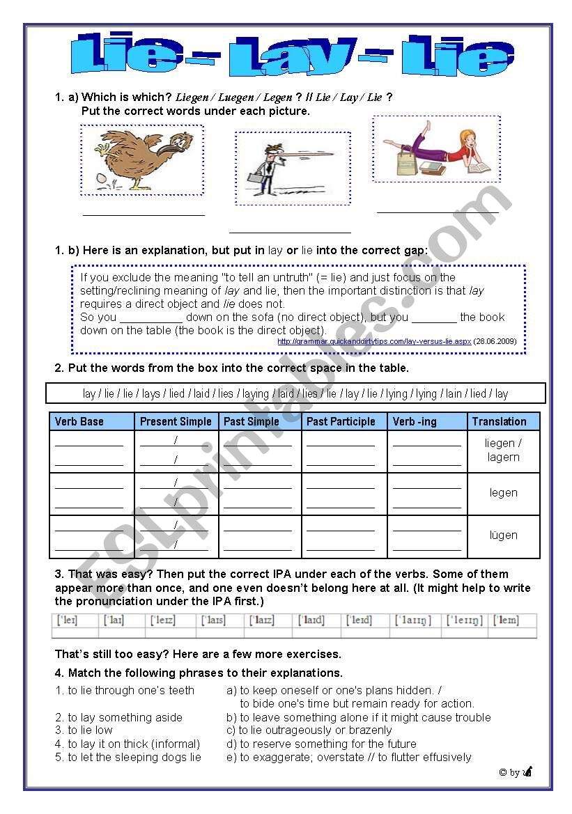 Lie Lay Lie ESL Worksheet By Mietz Worksheets Library