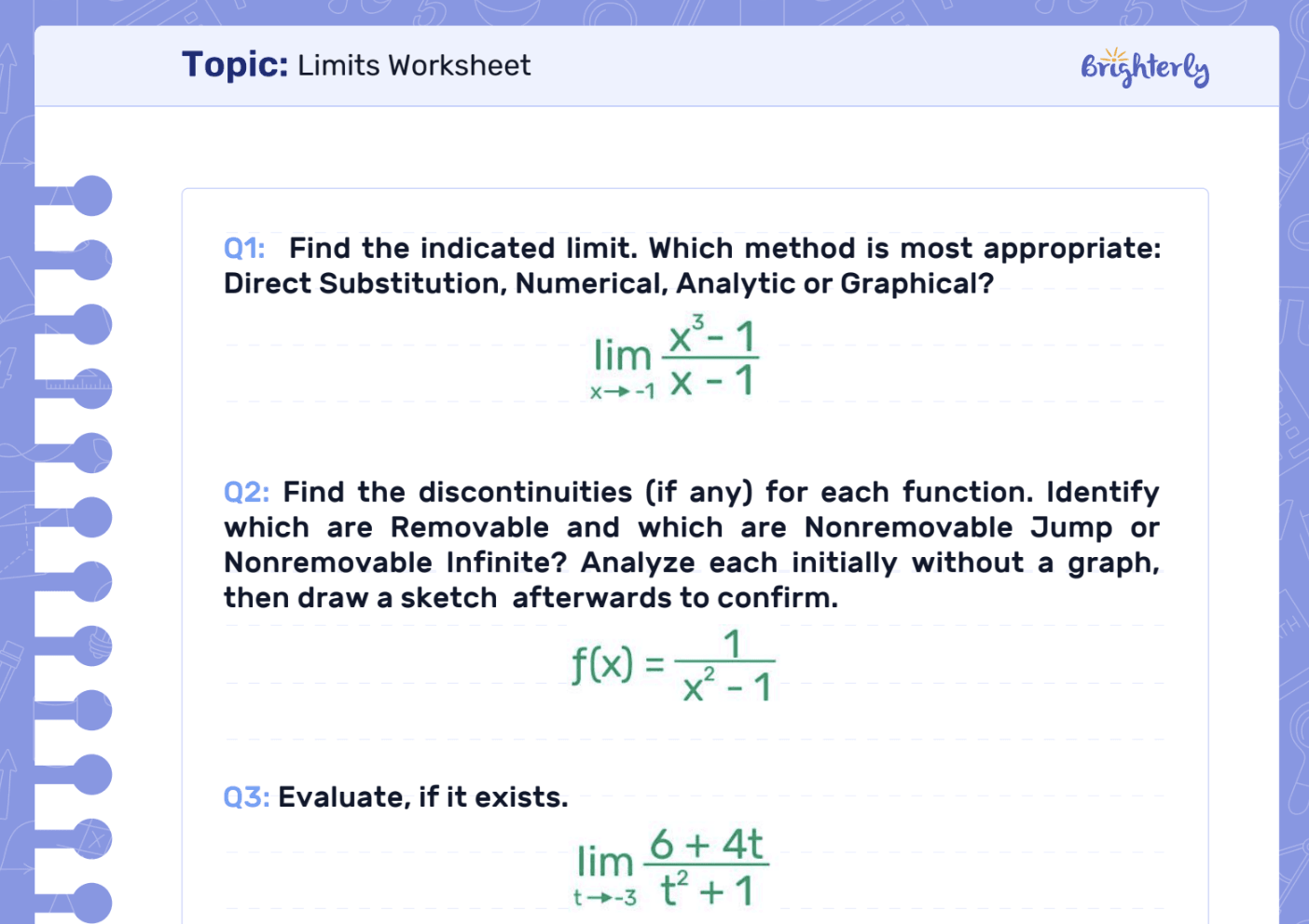 Limits Worksheet Free Printable