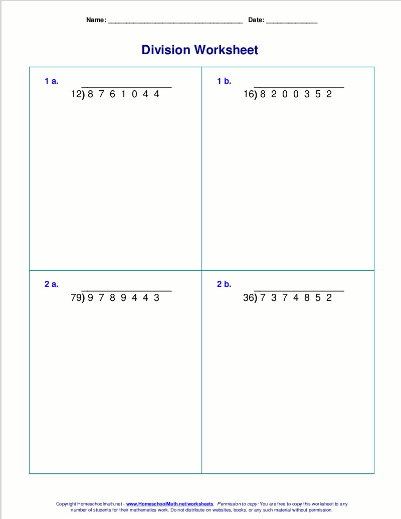 Long Division Worksheets Problems Printable Math Drills Free Printables Lettering SVG Files Tools Apps