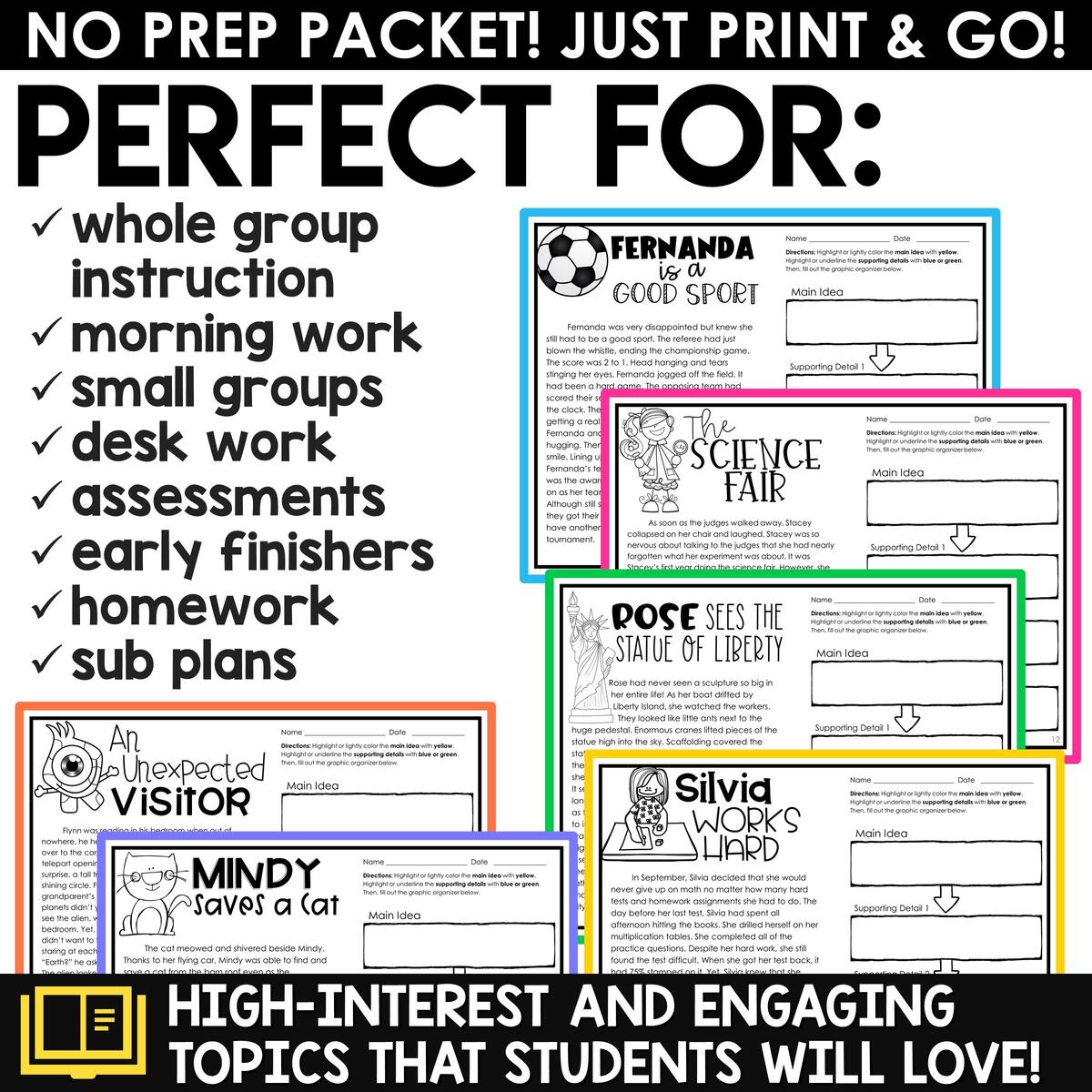 Main Idea Supporting Details Activities Graphic Organizers Fiction Set 2 A Love Of Teaching Kim Miller