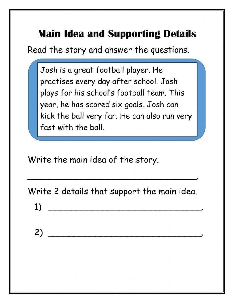 Main Idea With Supporting Details Worksheet Worksheets Library