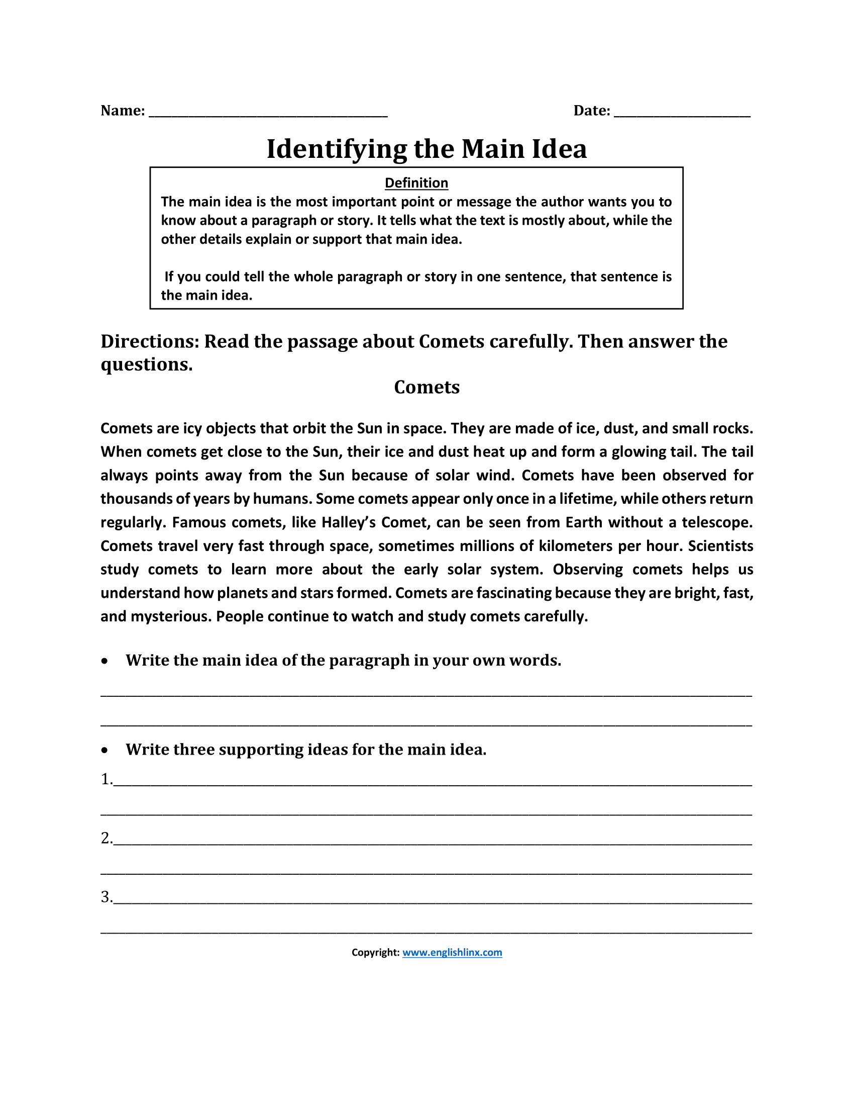 Main Idea Worksheets Printable Main Idea Practice Worksheets