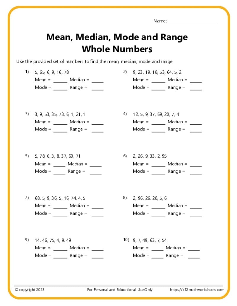Mode And Range Worksheets