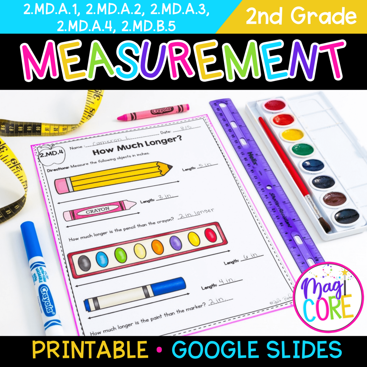 Measurement 2nd Grade Printable Digital MagiCore Measurement 2nd Grade Printable Digital MagiCore