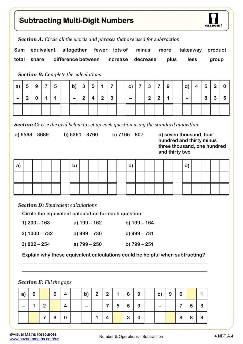 Subtraction Math Worksheets Pdf Printable Math Champions