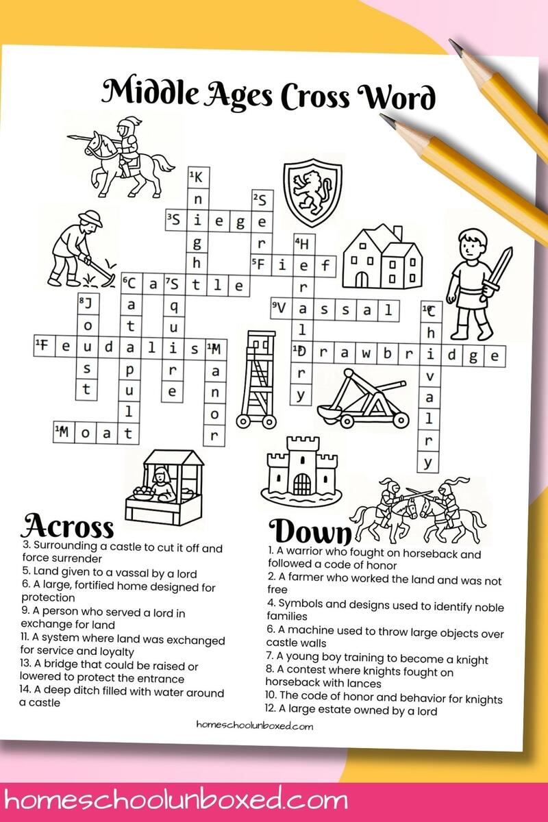 Middle Ages Crossword Puzzle Free Printable Answer Key