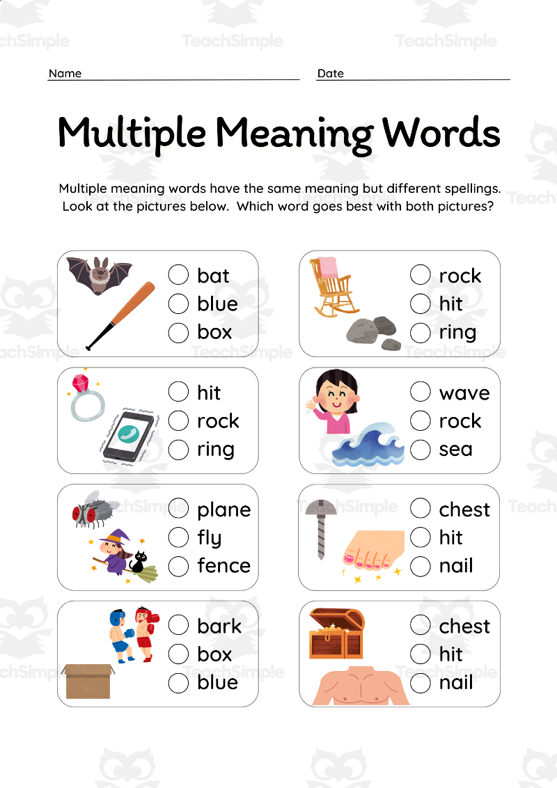 Multiple Meaning Words Online Activity Worksheets Library