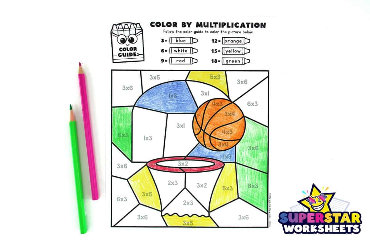 Multiplication Color By Number Superstar Worksheets Multiplication Color By Number Superstar Worksheets