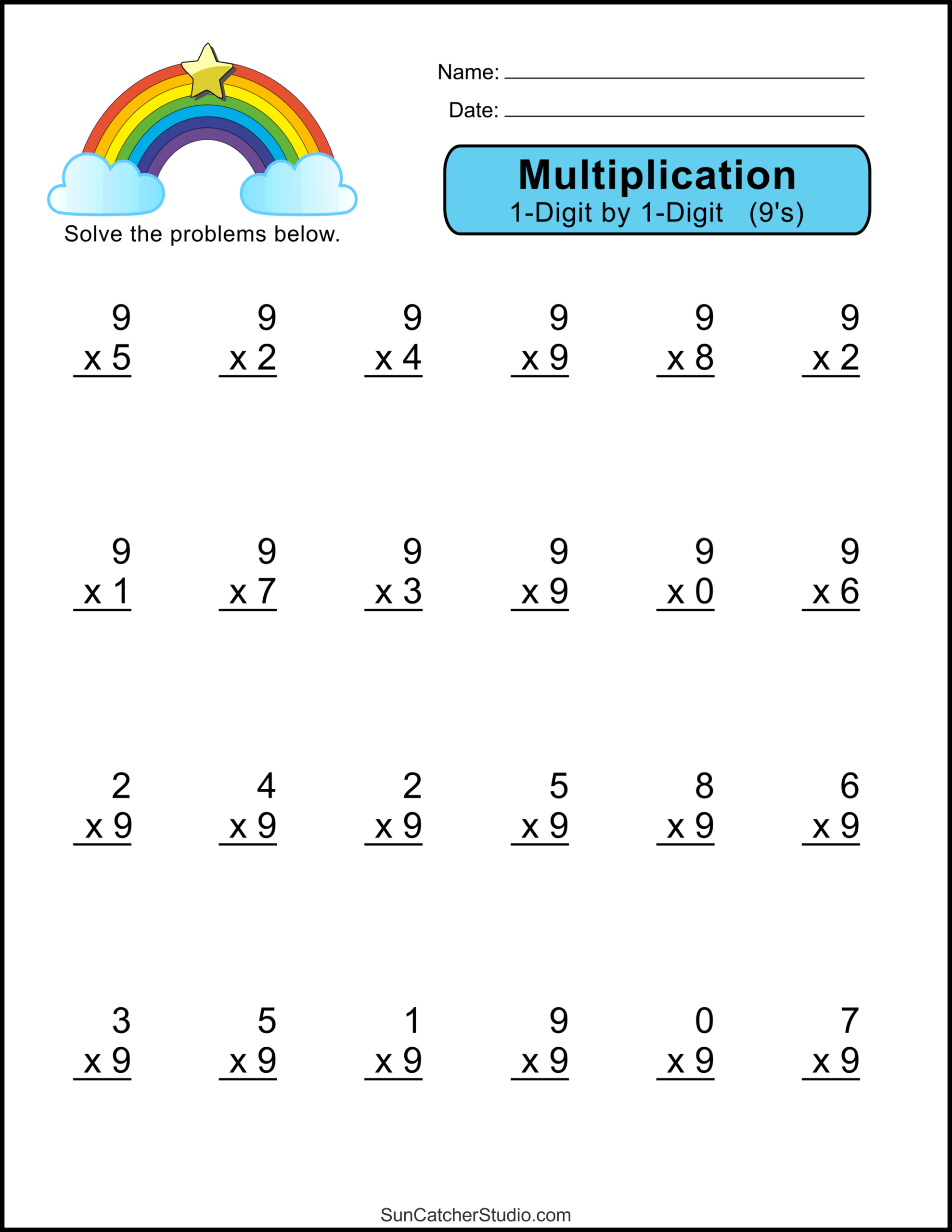 Multiplication Worksheets One Digit Math Drills Free Printables Lettering SVG Files Tools Apps Single Digit Multiplication Worksheets Etsy