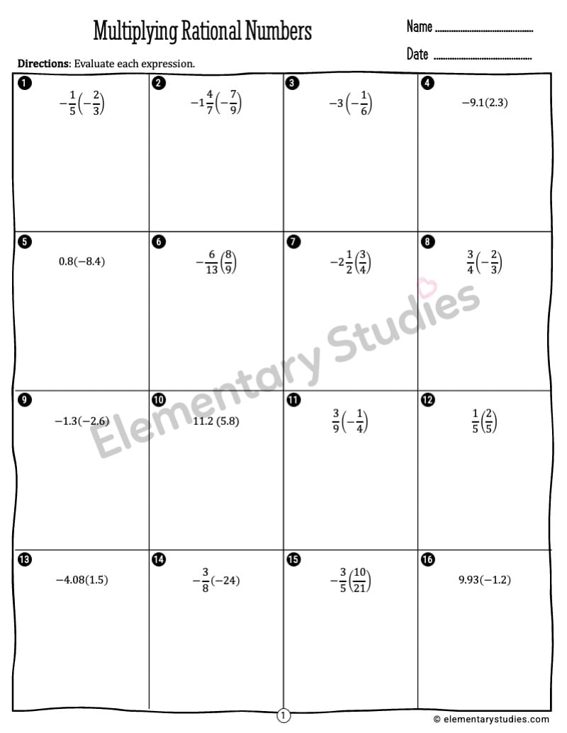 Multiplying And Dividing Rational Numbers Elementary Studies