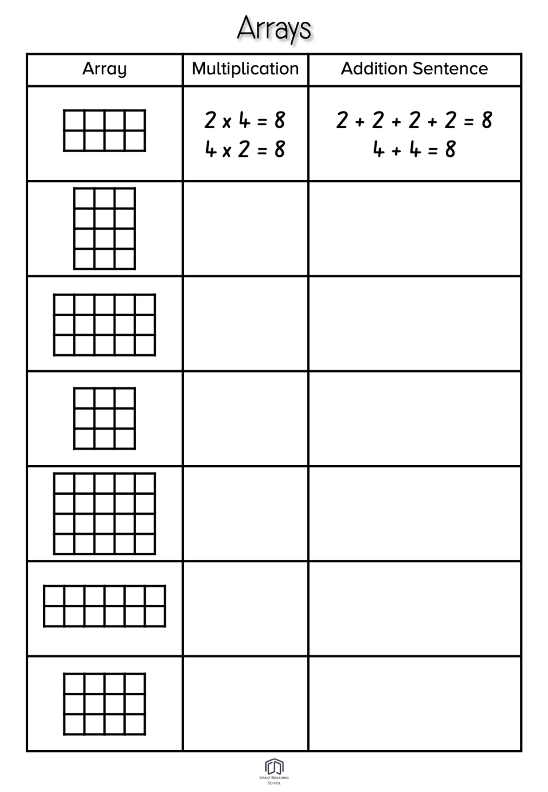 Multiplying Fractions Multiplication With Arrays Worksheets Printable Word Searches Eai Education Multiplication Array Makers Set Of 5 4