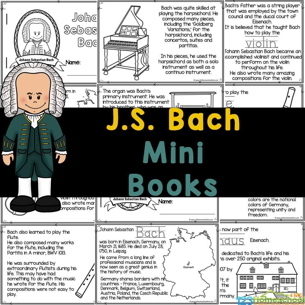 Music Composer Bach For Kids Mini Book To Read Color Learn