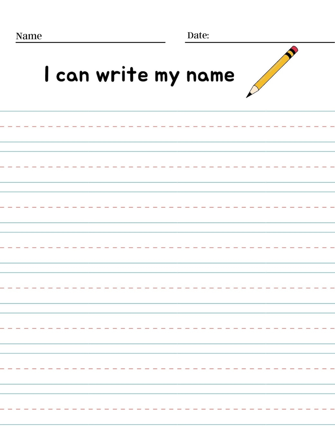 Name Writing Practice Paper Primary Writing Homeschool Childcare Daycare Template Handwriting Etsy