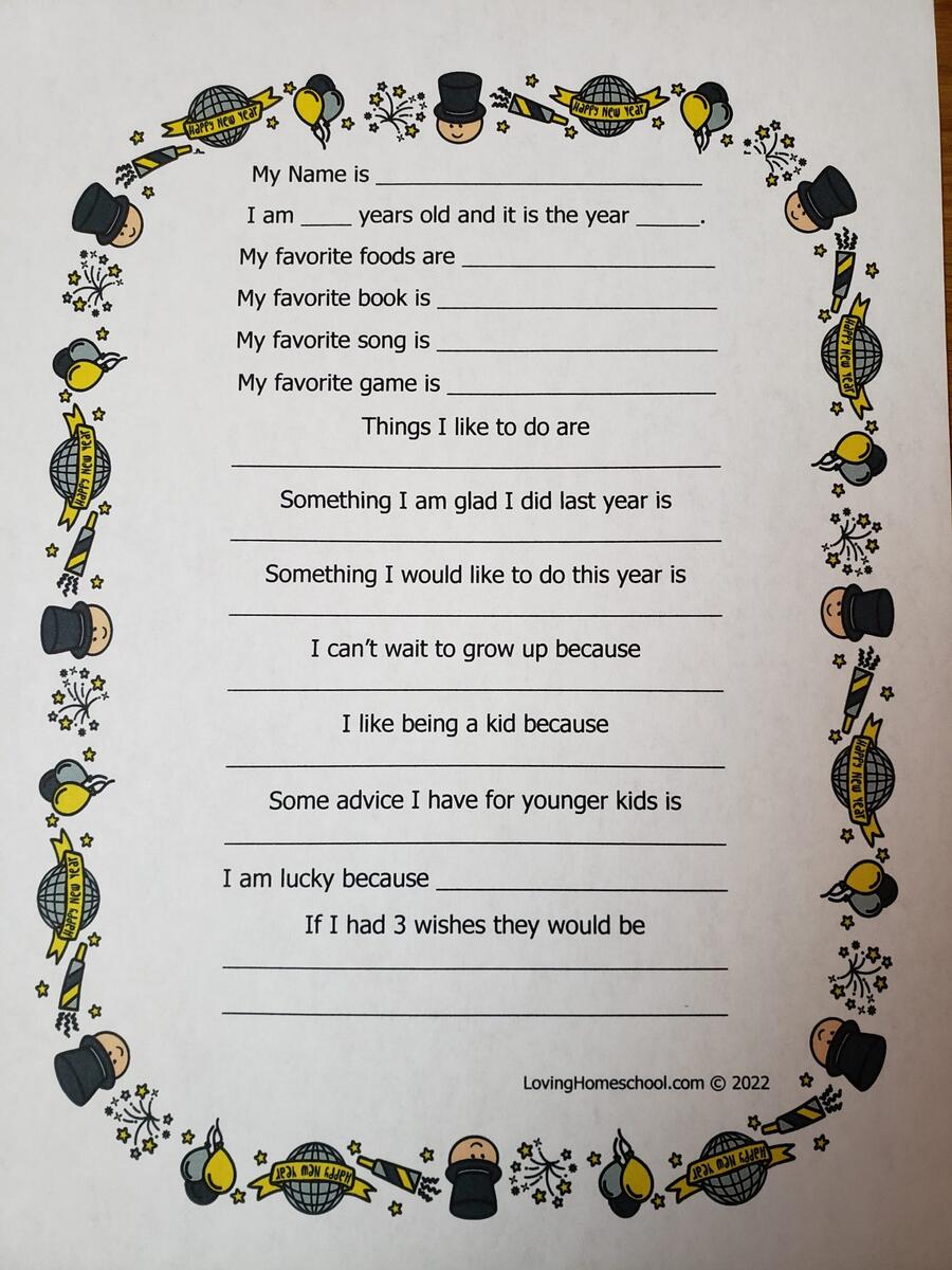 New Year About Me Printable LovingHomeschool