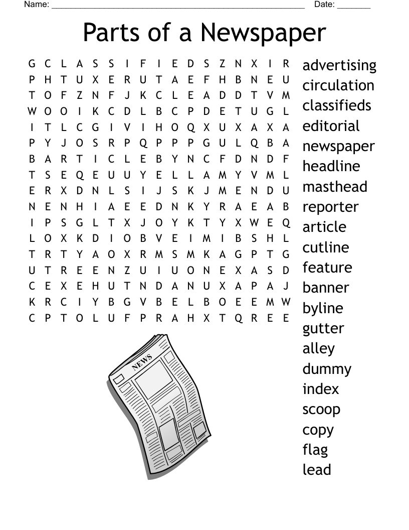 Newspaper Terms Word Search WordMint