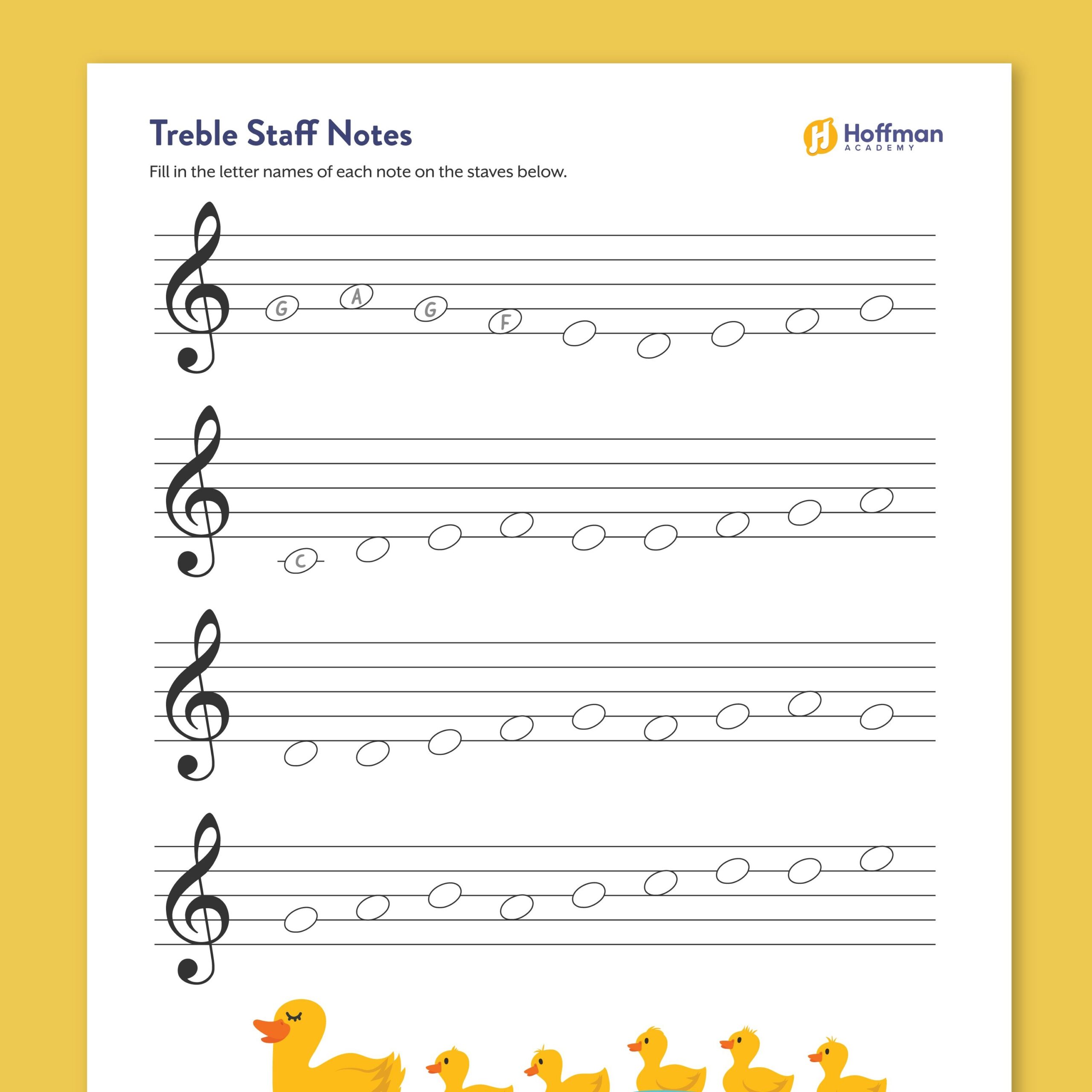 Notes On The Treble Staff With Answer Key For Beginners Free Piano Note Templates To Edit Online