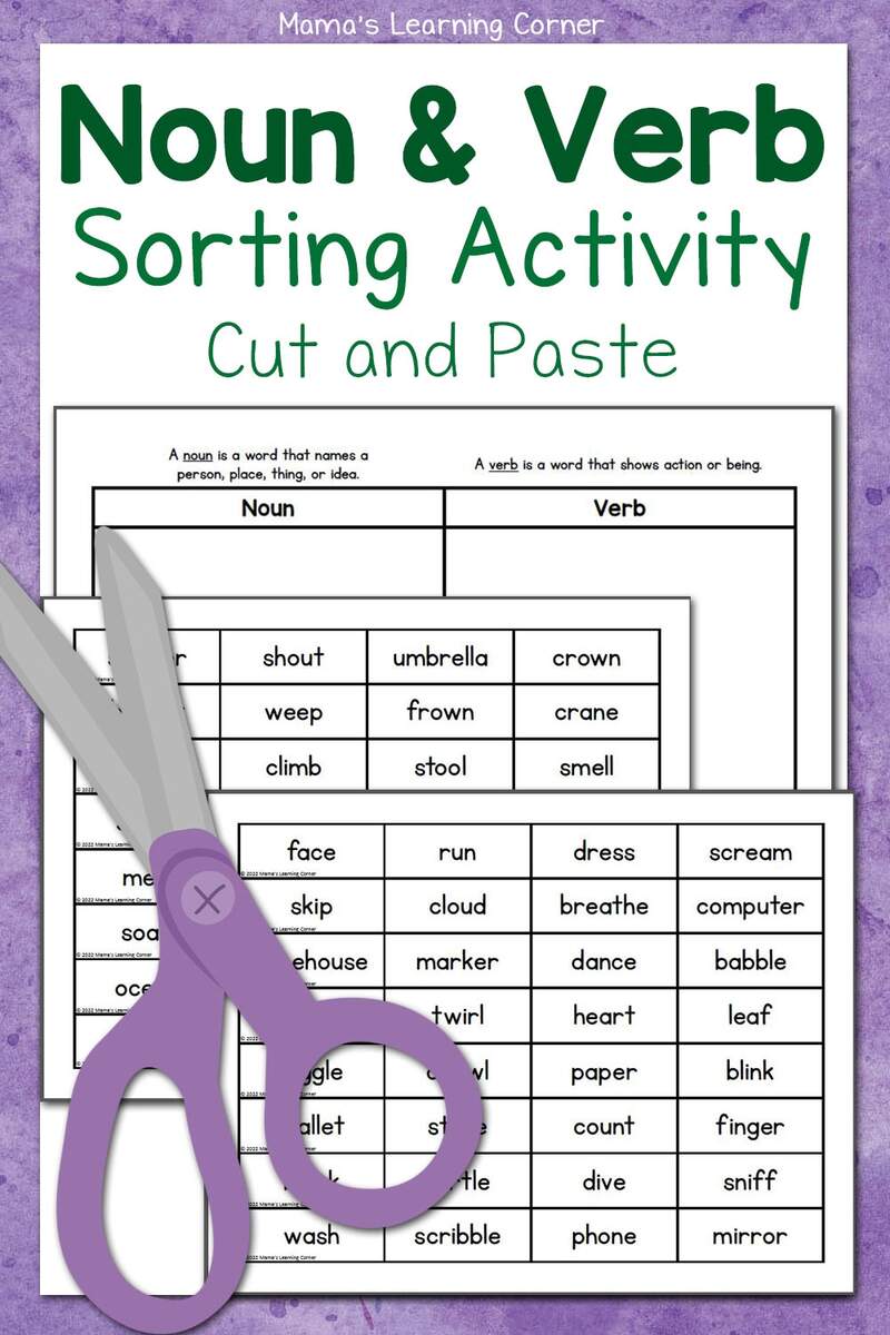 Noun And Verb Sort Free Cut And Paste Sorting Activity Mamas Learning Corner