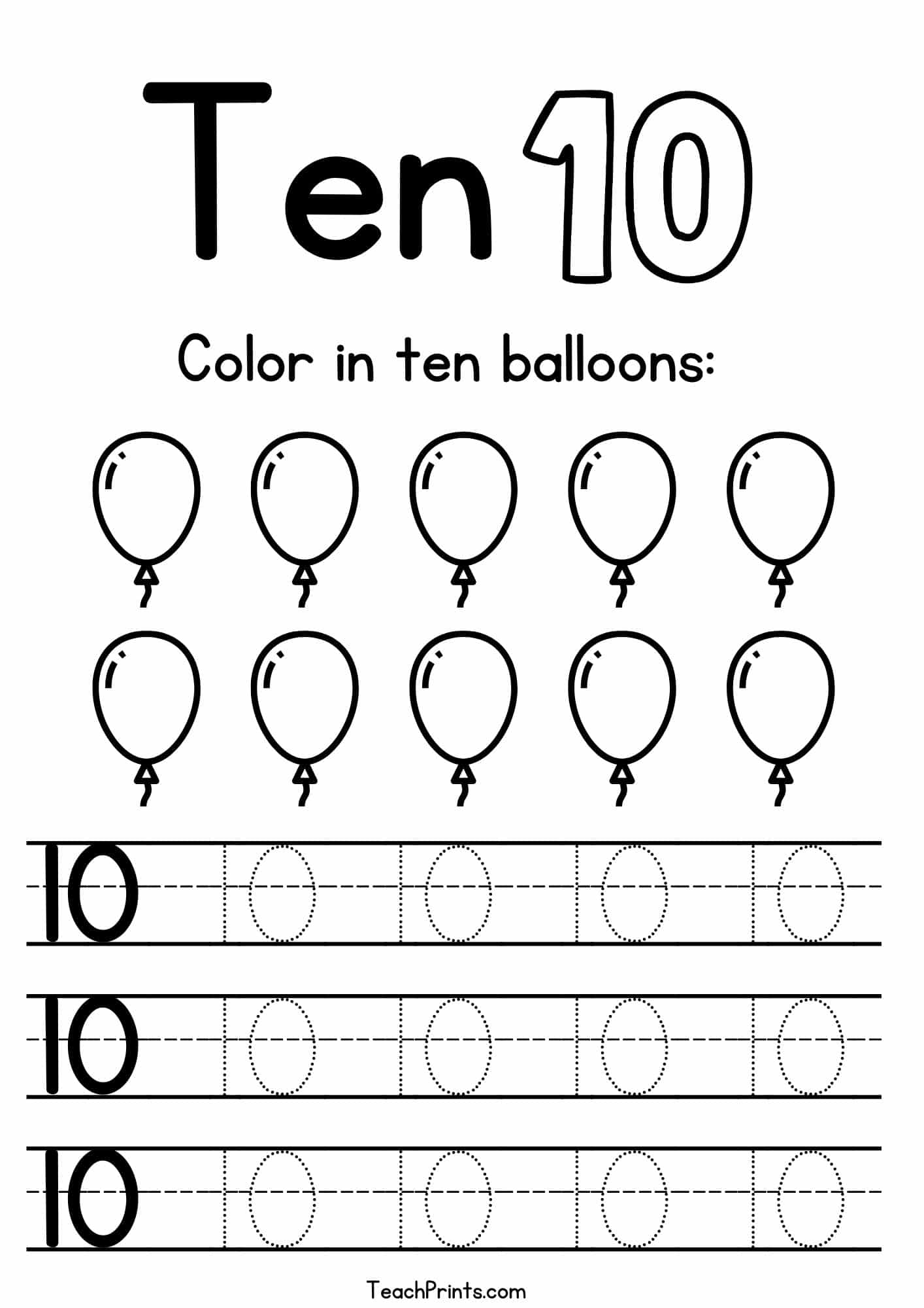 Number 10 Tracing Worksheets Free Printables Teach Prints Number Ten Writing Counting And Identification Printable Worksheets For Children