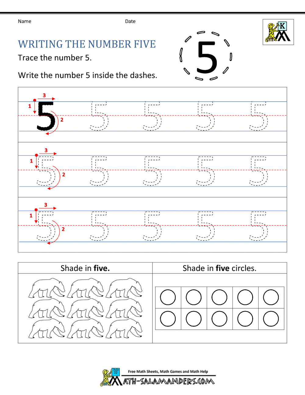 Writing Practice Number Five Printable Worksheet For Preschool Kindergarten Kids To Improve Basic Writing Skills Royalty Free SVG Cliparts Vectors And Stock Illustration Image 44302003