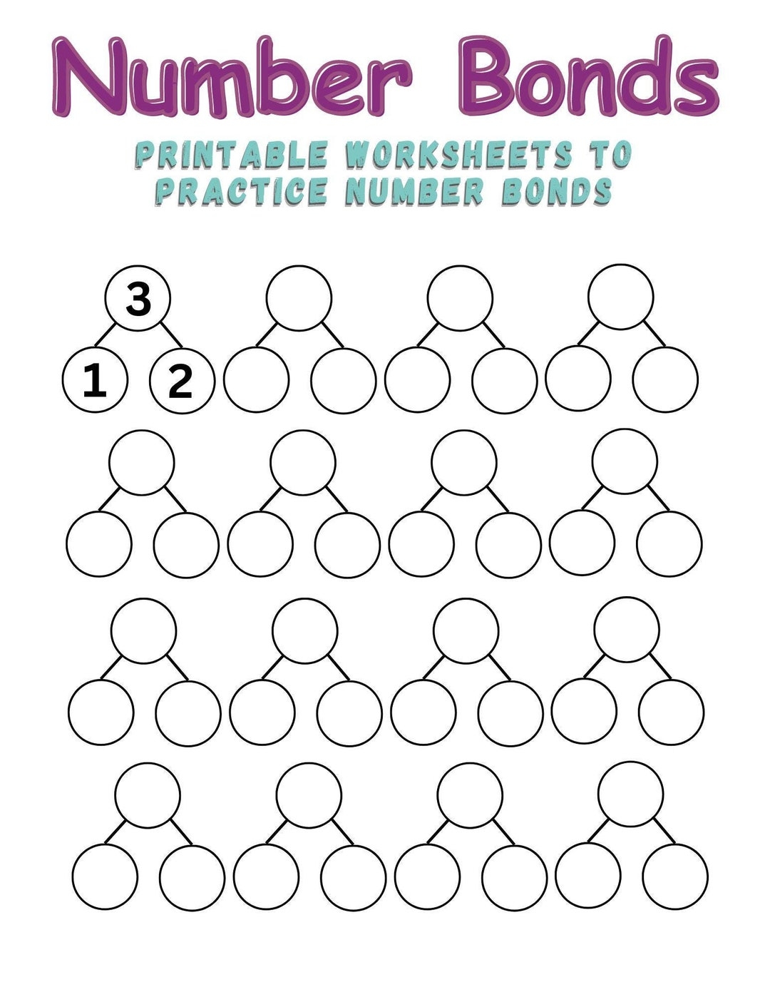 Number Bonds Blank Worksheets Kindergarten First Second Grade Math Homeschool Printable Tutor Arithmetic Common Core Instant Download Etsy Australia