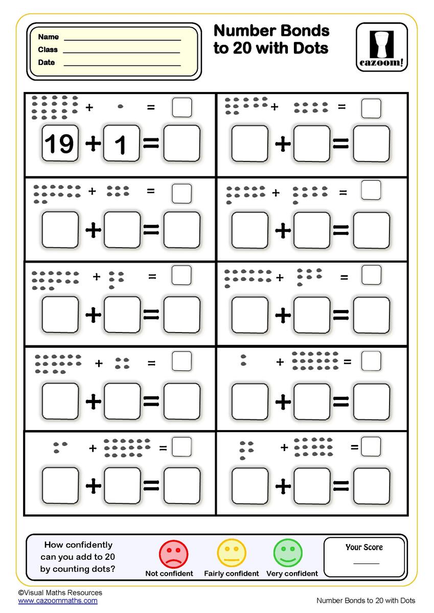 Number Bonds To 20 With Dots Worksheet Key Stage 1 PDF Addition Worksheets Number Bonds To 20 Worksheets