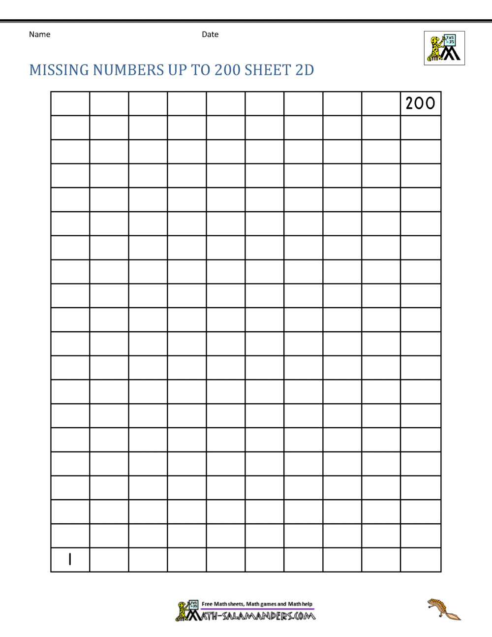 Number Grid Up To 300
