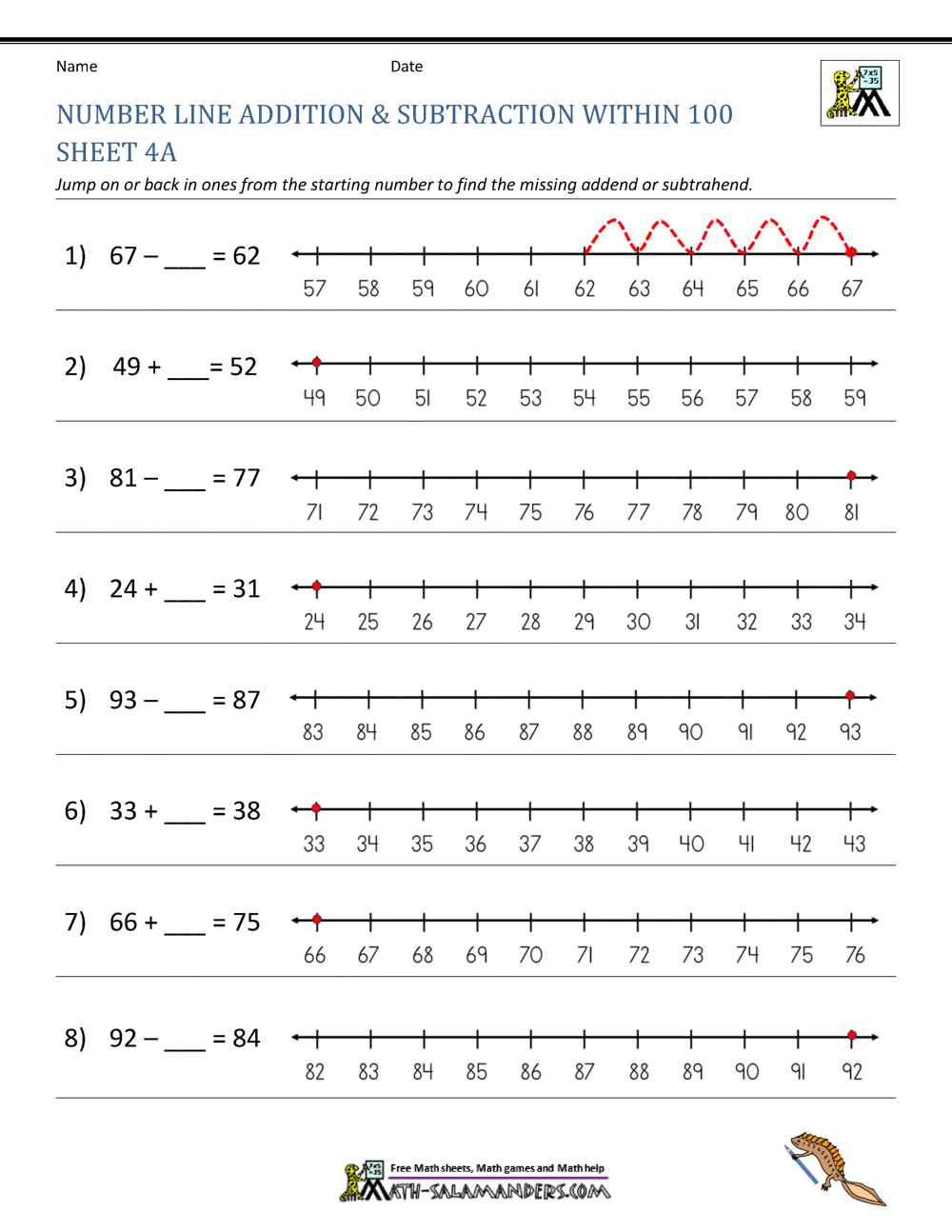 Number Line Addition Superstar Worksheets