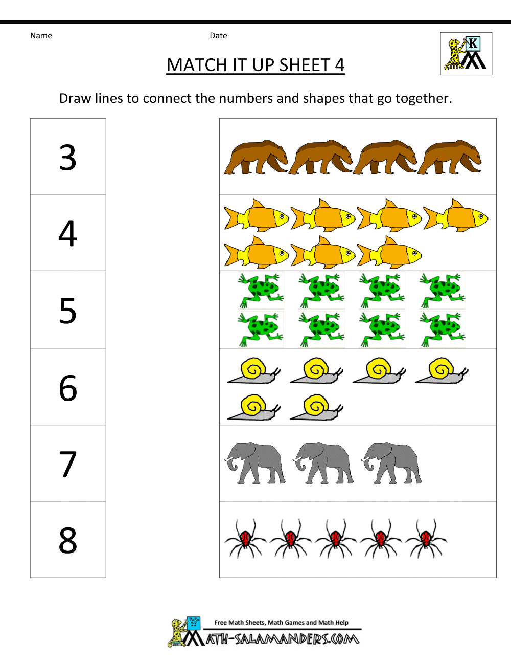 Number Matching Worksheets 1 10