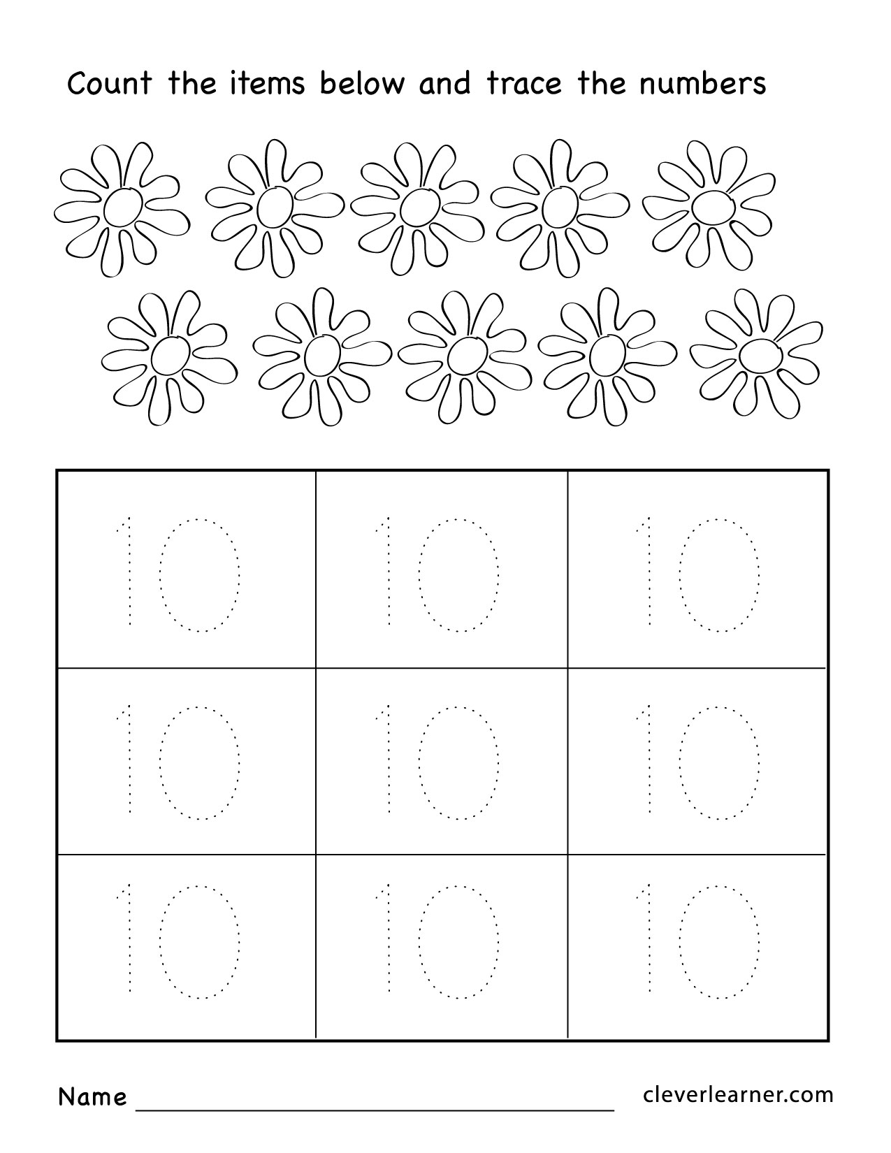 Number Ten Writing Counting And Identification Printable Worksheets For Children Number Ten Writing Counting And Identification Printable Worksheets For Children
