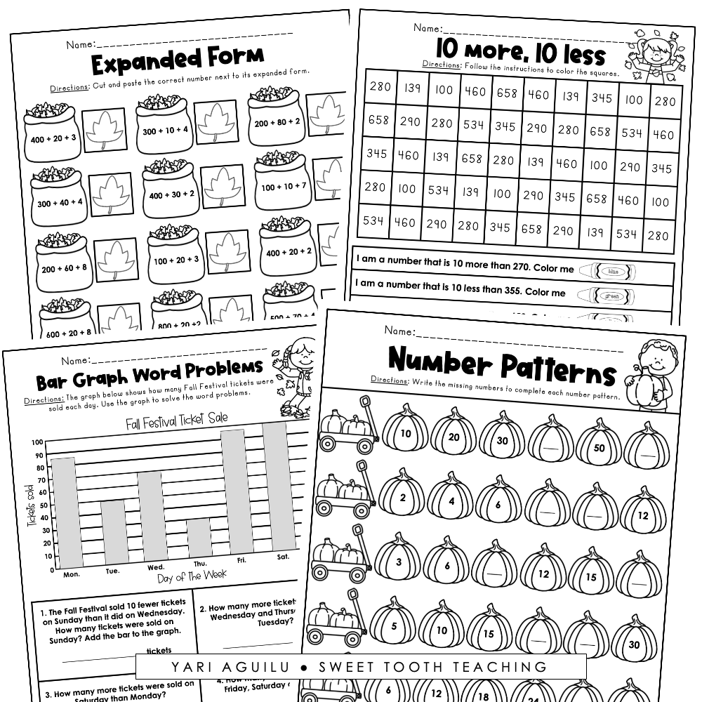 October Printables Second Grade Review Worksheets ELA Grammar Reading Math Shop Sweet Tooth Teaching 2nd Grade Summer Review Worksheets Math Language Digital Download Etsy