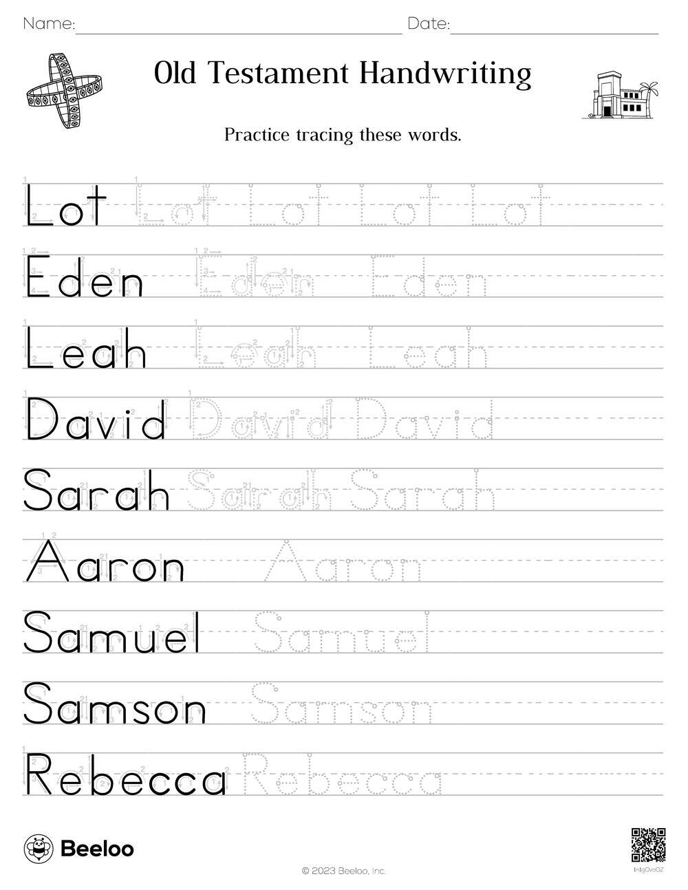 Old Testament Themed Word Tracing Worksheets Beeloo Printable Crafts And Activities For Kids Bible Study Worksheets Cchrisholland