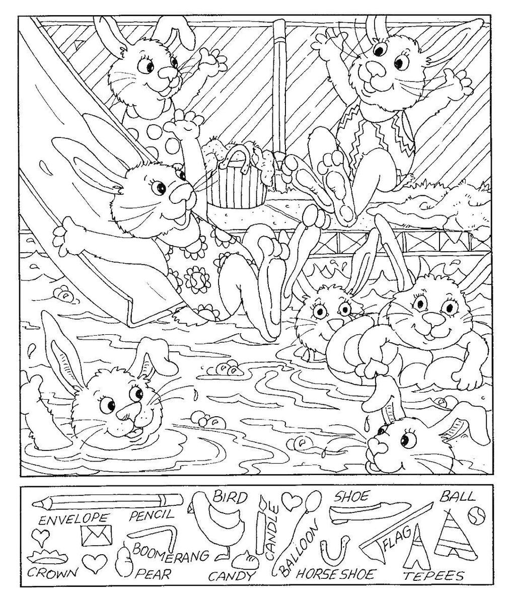 Online Coloring Pages Coloring Page Bunnies On A Picnic Find Hidden Download Print Coloring Page
