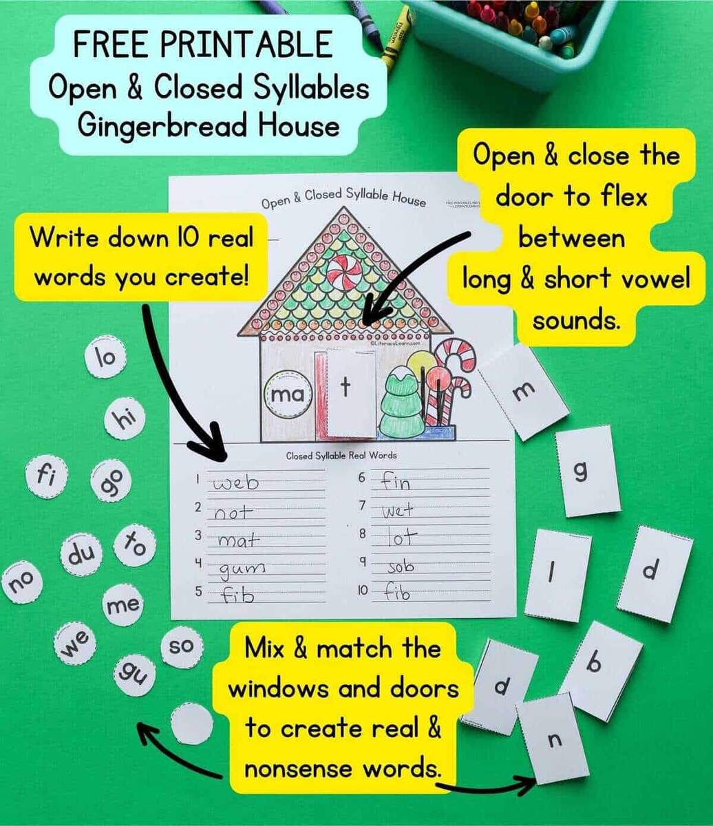 Open Closed Syllable Houses Free Printables Literacy Learn