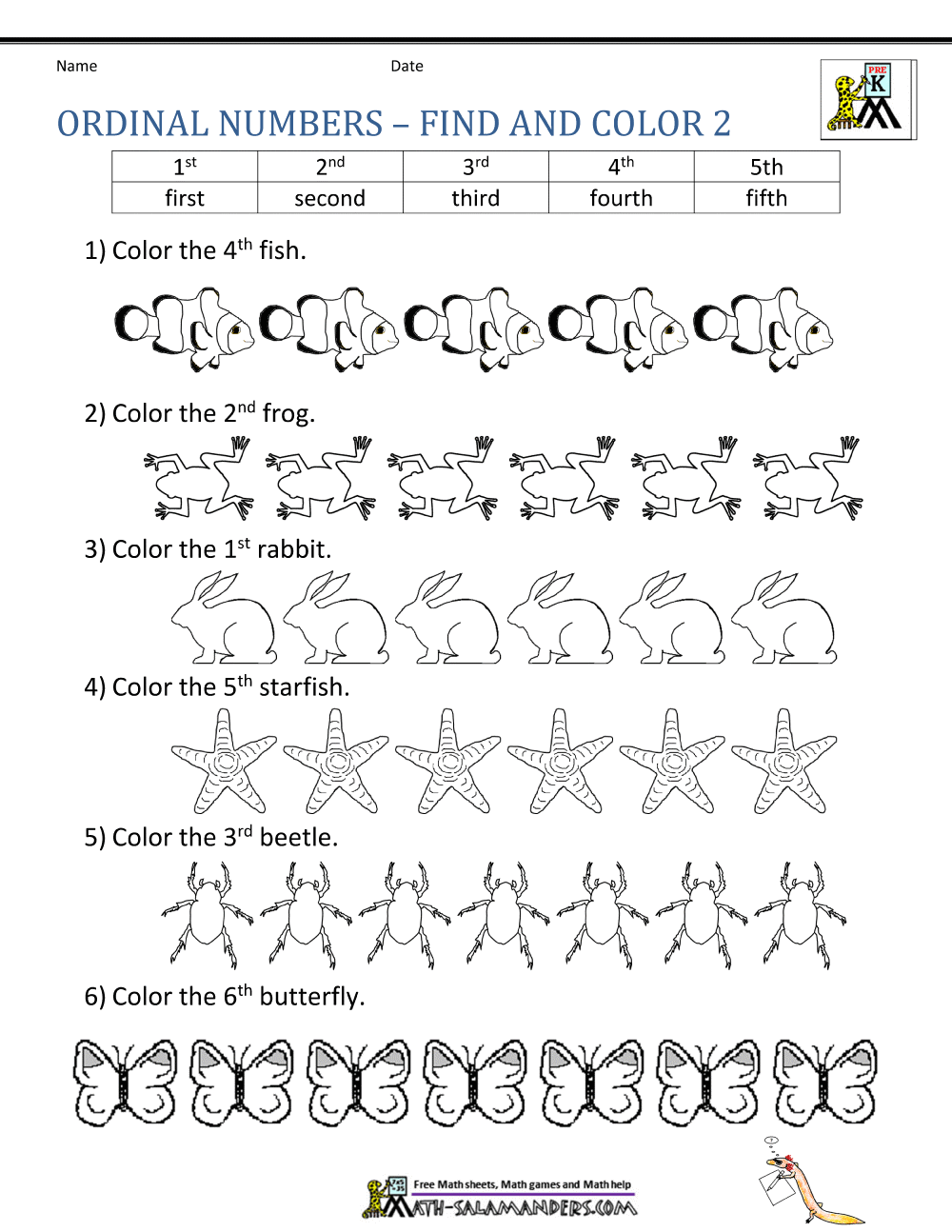 Ordinal Number Worksheets Free Preschool First And Second Worksheet