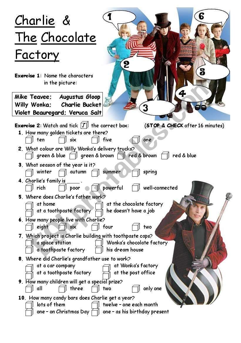 PART 1 4 Charlie The Chocolate Factory Movie Worksheet ESL Worksheets Library Free Printable Wonka Activity Page For Movie Book Fans Mama Likes This