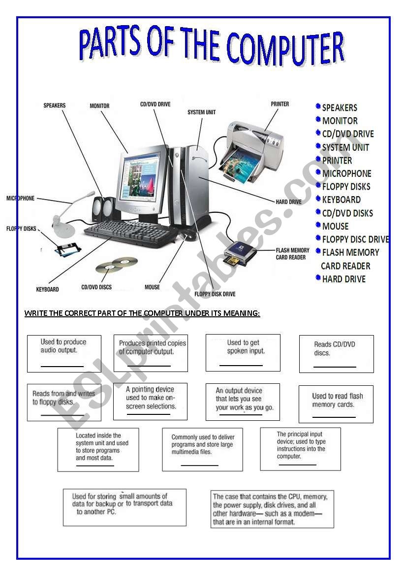 PARTS OF THE COMPUTER ESL Worksheet By Silvina Joaquina PARTS OF THE COMPUTER ESL Worksheet By Silvina Joaquina