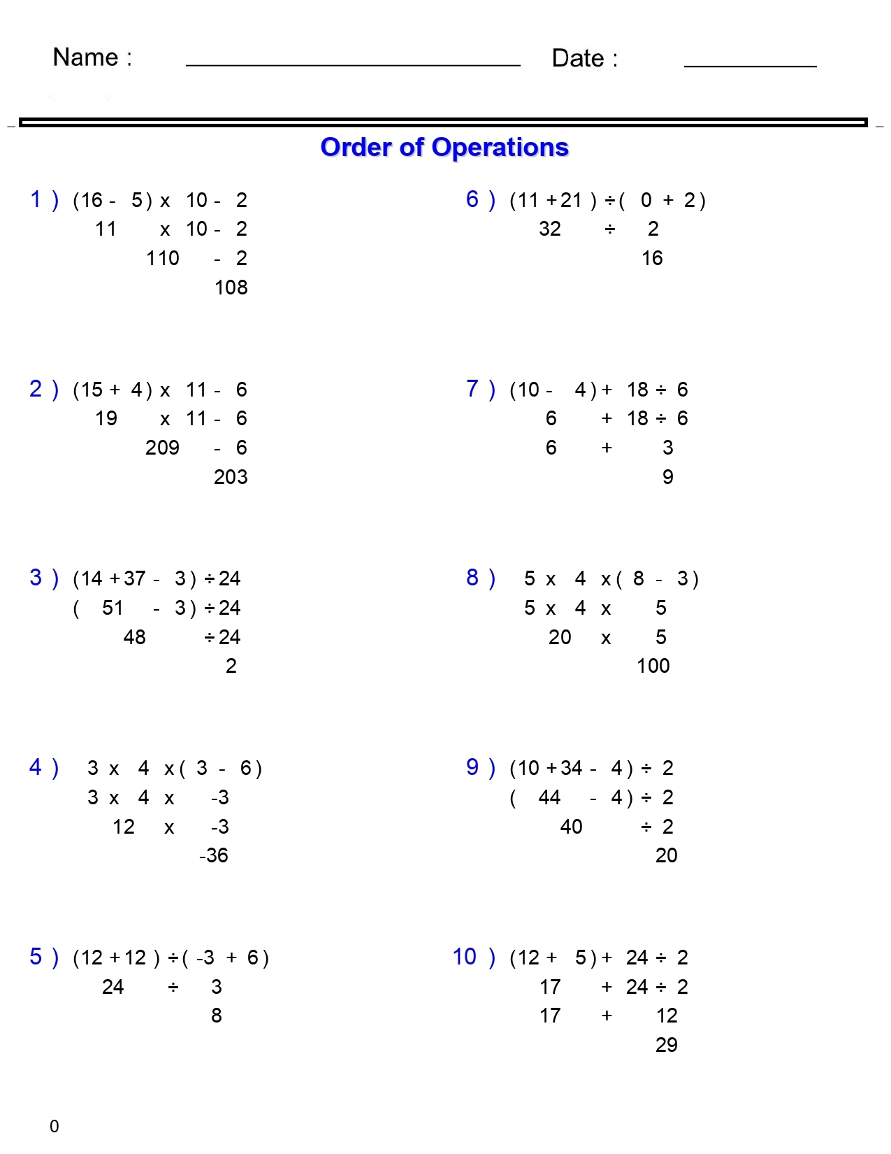 Order Of Operations Worksheets Superstar Worksheets