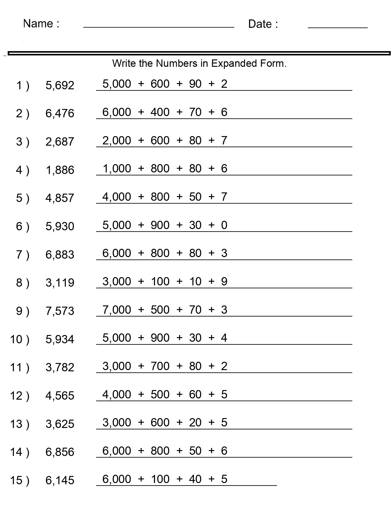 Expanded Form Worksheets