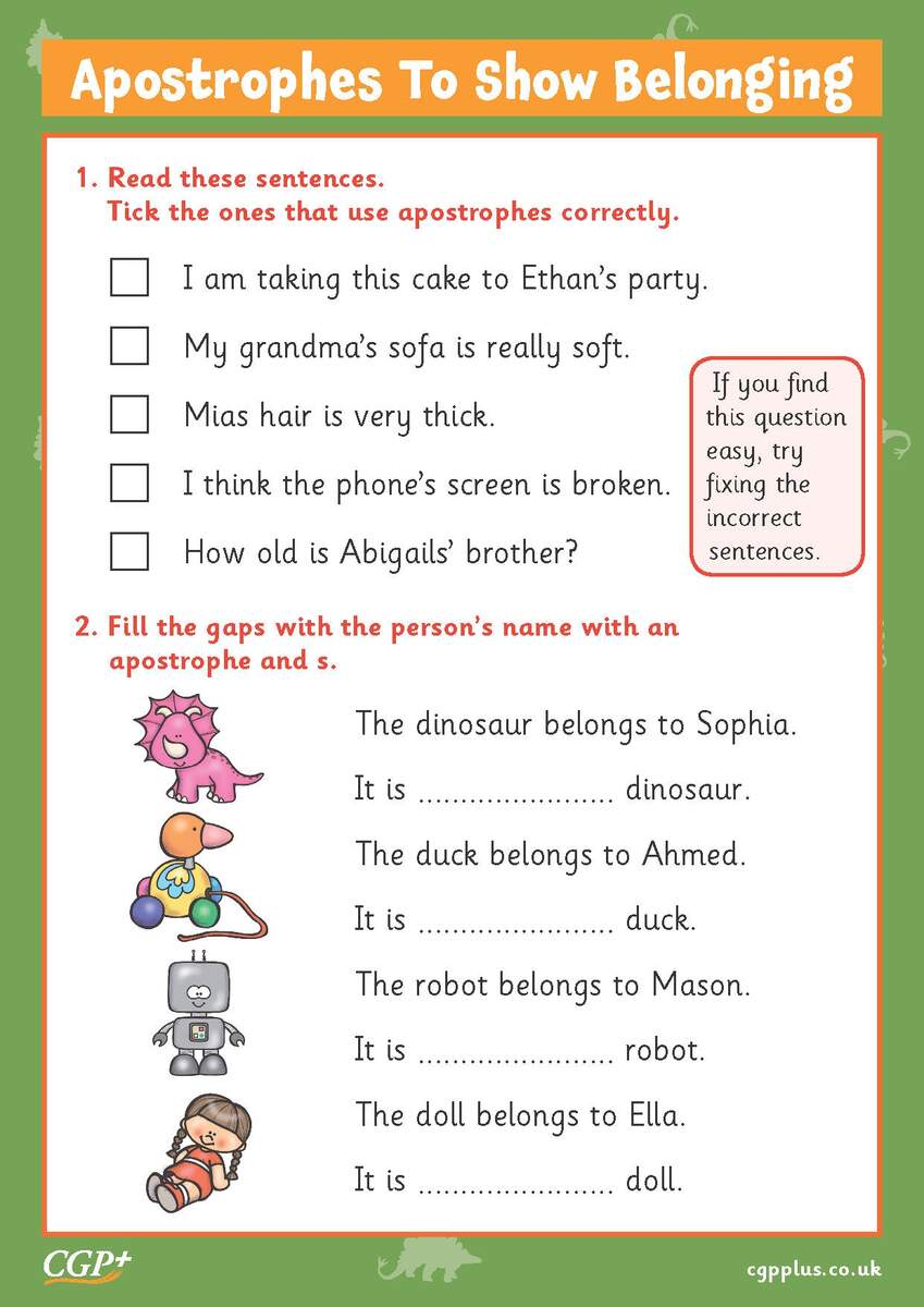 Possessive Apostrophes Year 2 CGP Plus Worksheets Library