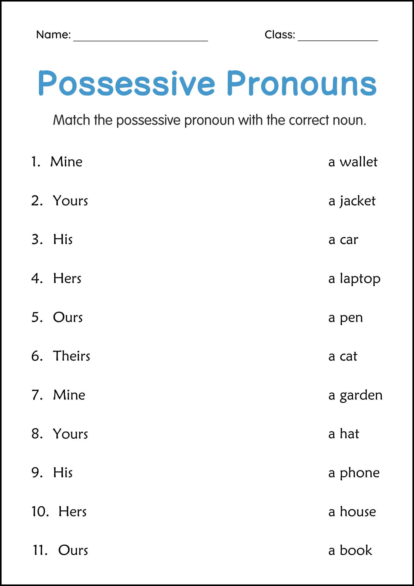 Possessive Pronouns Grammar Activity Worksheets For Grade 2 3 4 Made By Teachers Possessive Pronouns Grammar Activity Worksheets For Grade 2 3 4 Made By Teachers