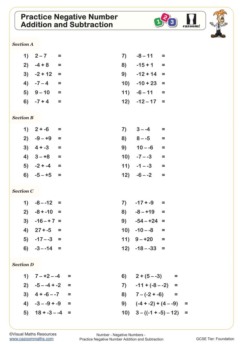 Adding And Subtracting Integers Worksheets