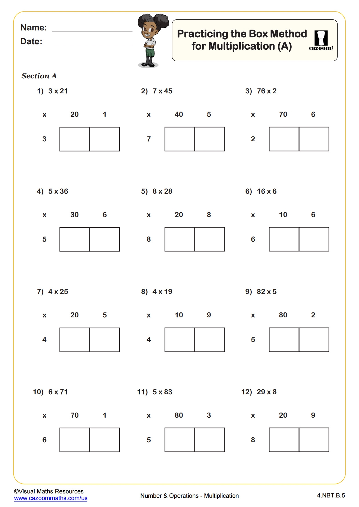 Practicing The Box Method For Multiplication B PDF Printable Number And Operations Worksheets Cazoom Math Multiplication Area Model Worksheet Worksheets Library