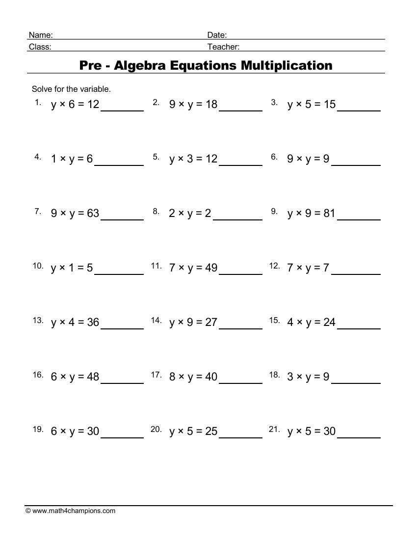 Pre Algebra Worksheets Equations Worksheets Worksheets Library