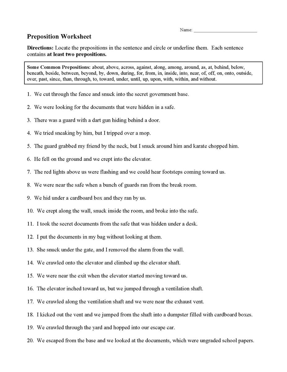 Preposition Worksheets And Activities Parts Of Speech Prepositional Phrases Worksheet 1 Reading Level 2 Preview