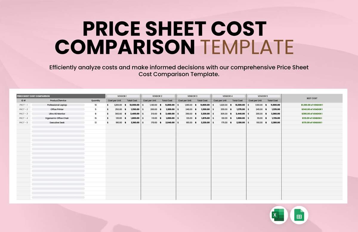 Price Sheet Cost Comparison Template In Excel Google Sheets Download Template