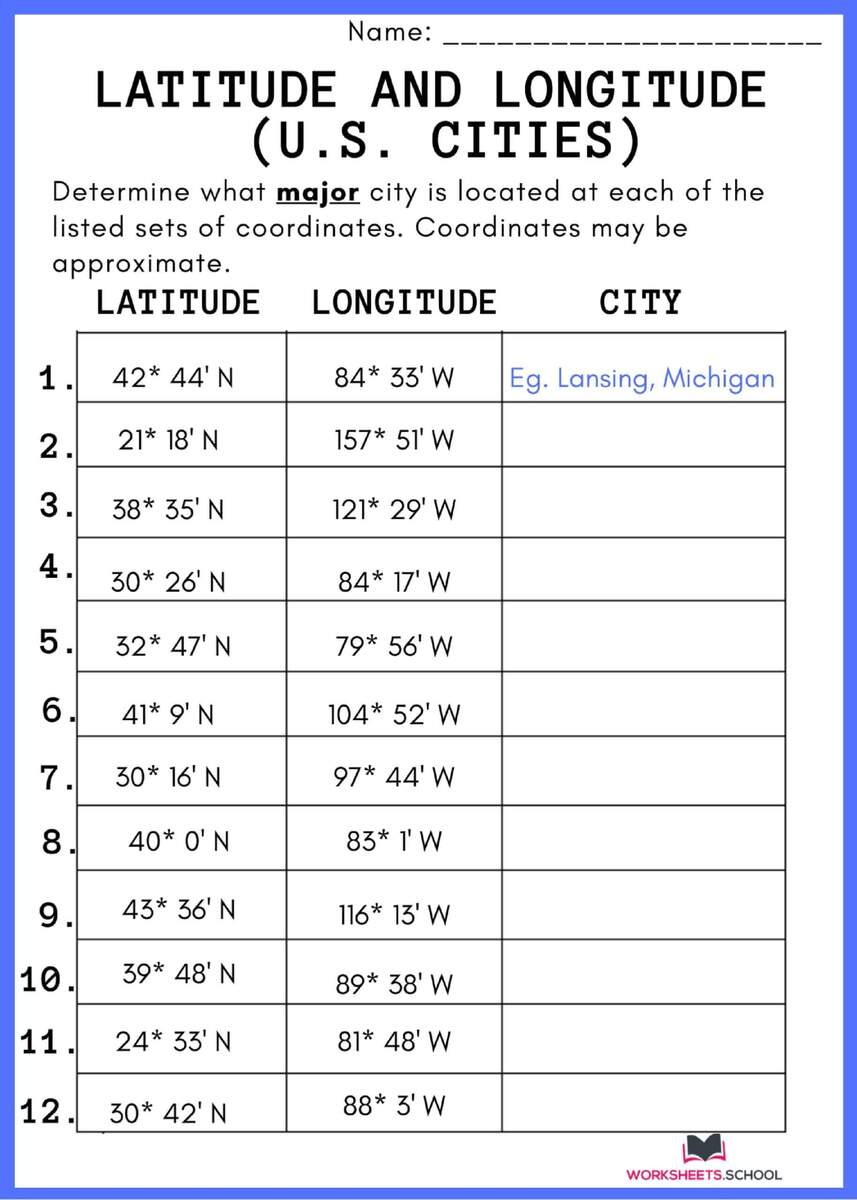 Printable 4th Grade Latitude And Longitude Worksheets